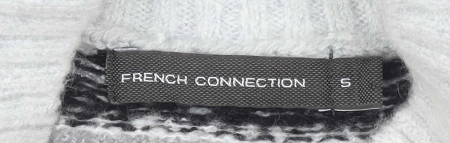 French Connection Women Grey Fair Isle Roll Neck Wool Jumper Size S