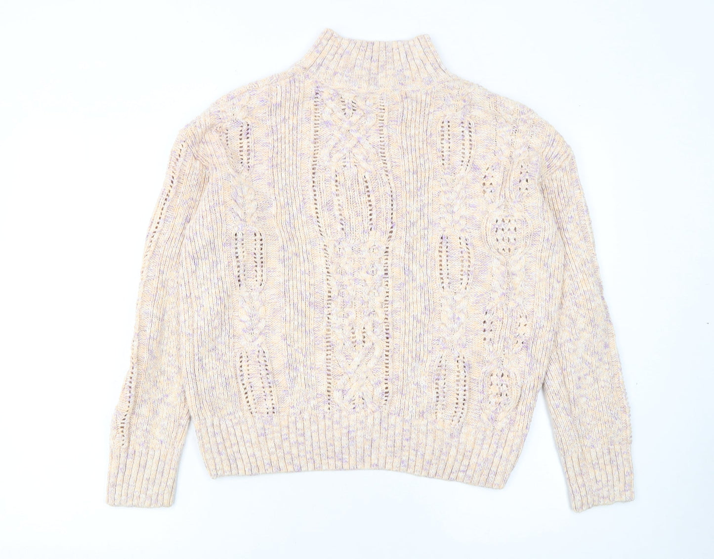 Marks and Spencer Women’s Beige Cotton Mock Neck Cable Knit Jumper Size 14