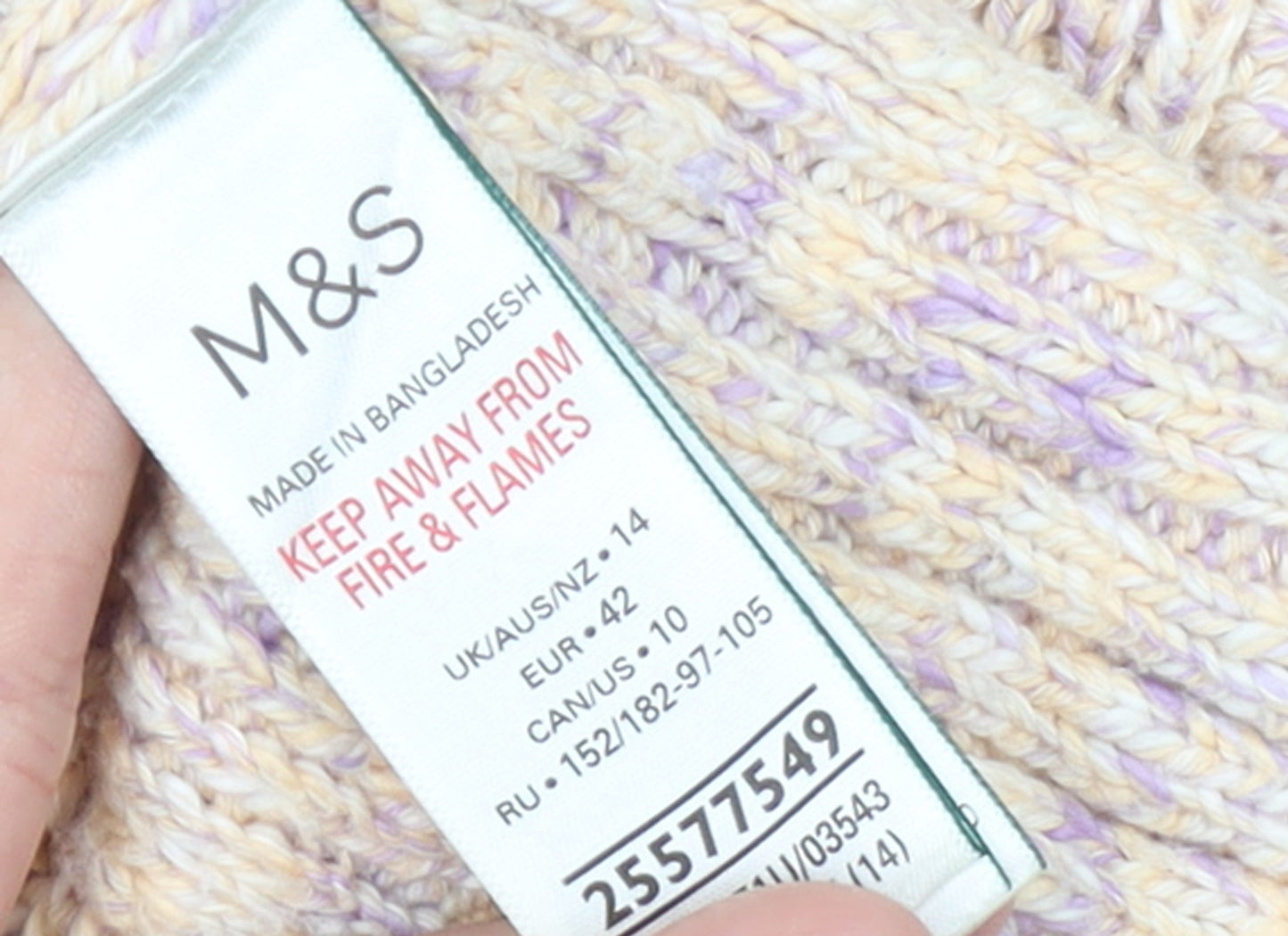 Marks and Spencer Women’s Beige Cotton Mock Neck Cable Knit Jumper Size 14