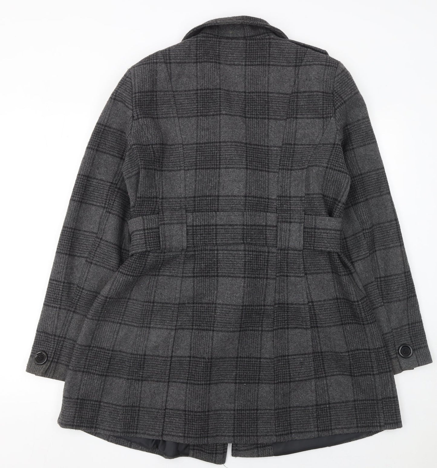 De la Crème Women's Grey Checked Wool Trench Coat Size 12
