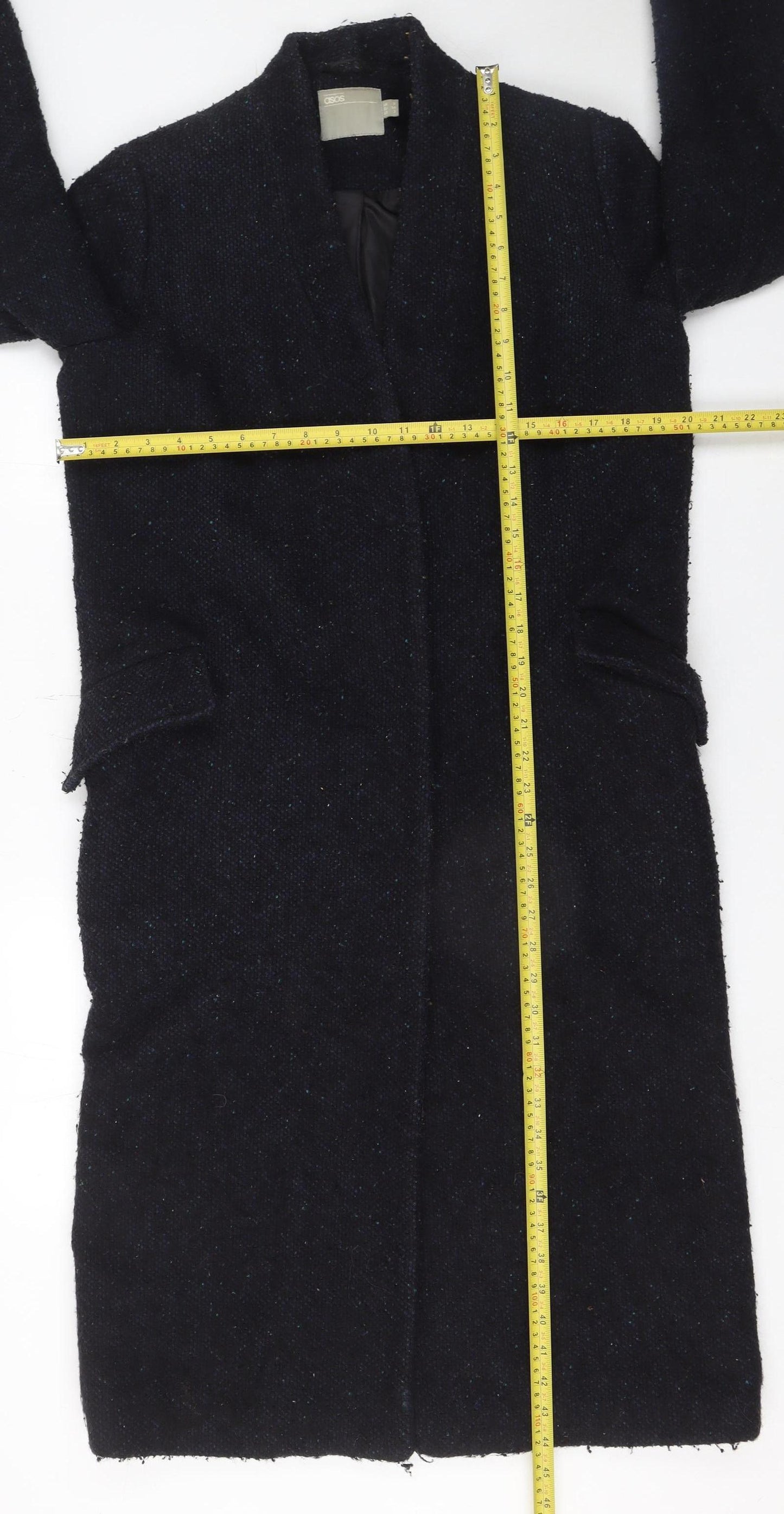 ASOS Women Black Wool Blend Long Overcoat Size 6 Classic Style