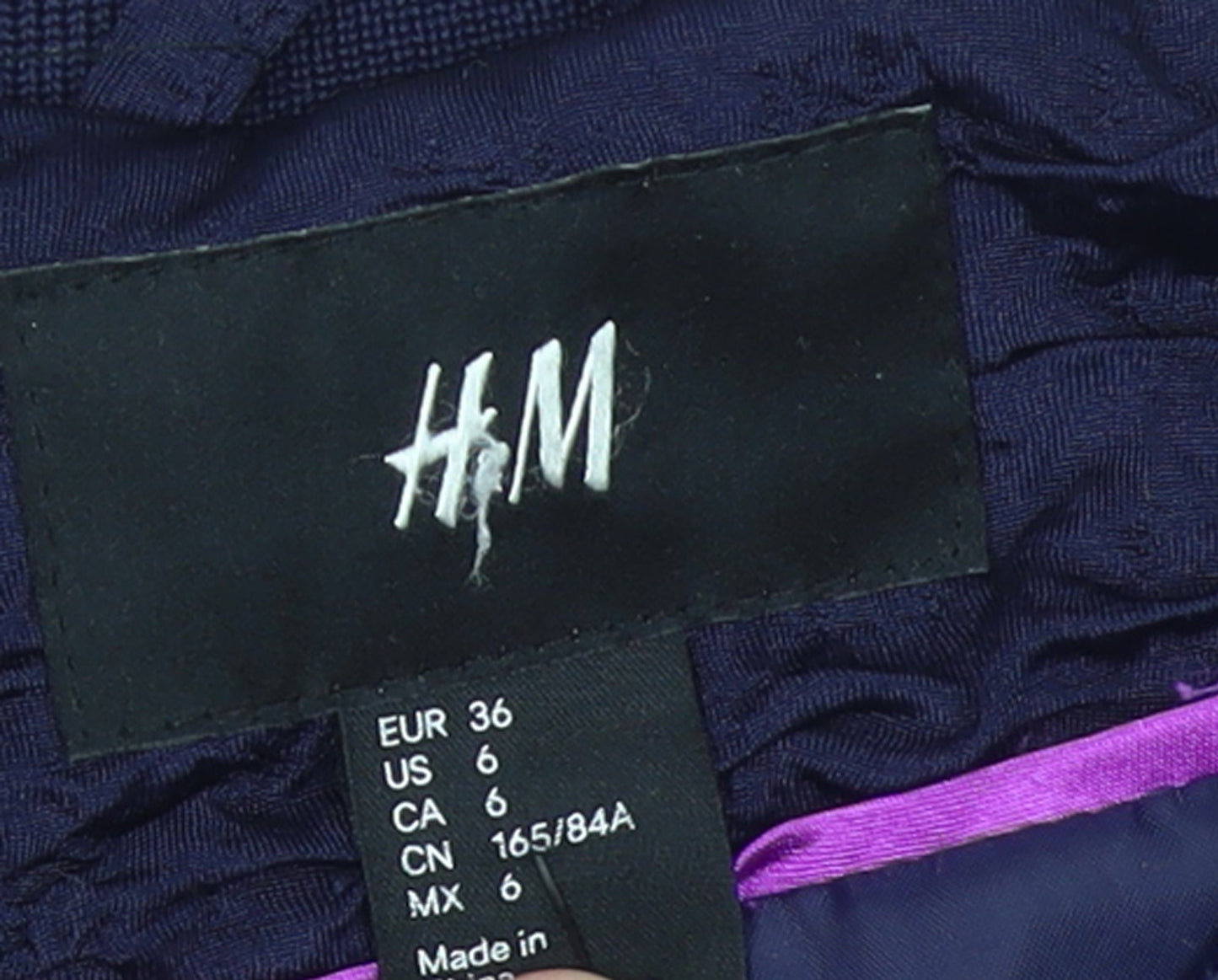 H&M Women Blue Bomber Jacket Size 10 Zip Front Lined Casual