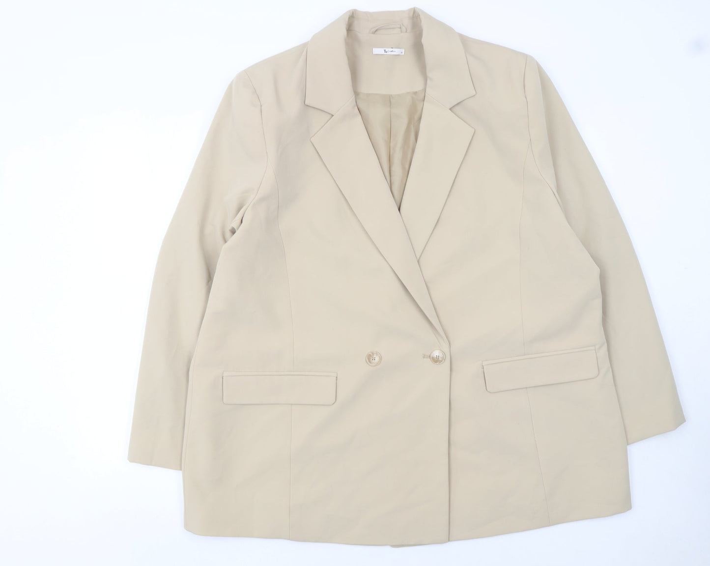Tu Women Beige Double-Breasted Blazer Size 20 Classic Workwear Jacket