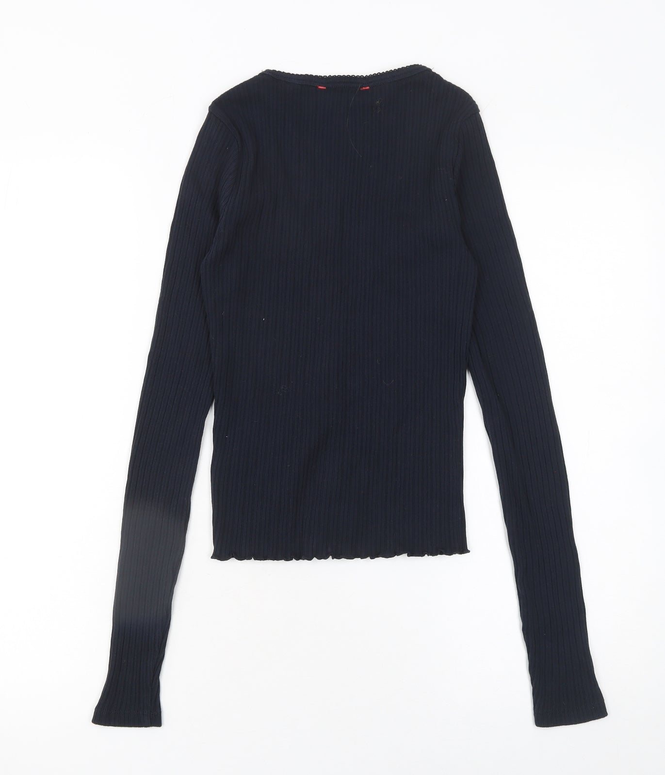 Superdry Women's Black Ribbed Cotton Cropped Button-Up Top Size 6