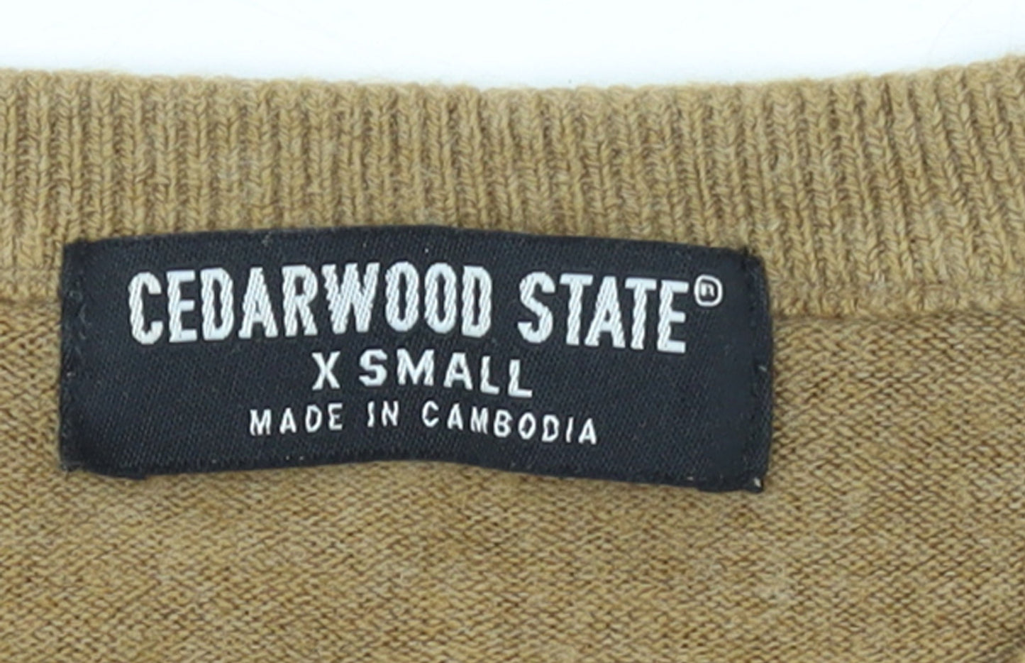 Cedarwood State Men's Beige XS Crew Neck Acrylic Pullover Jumper