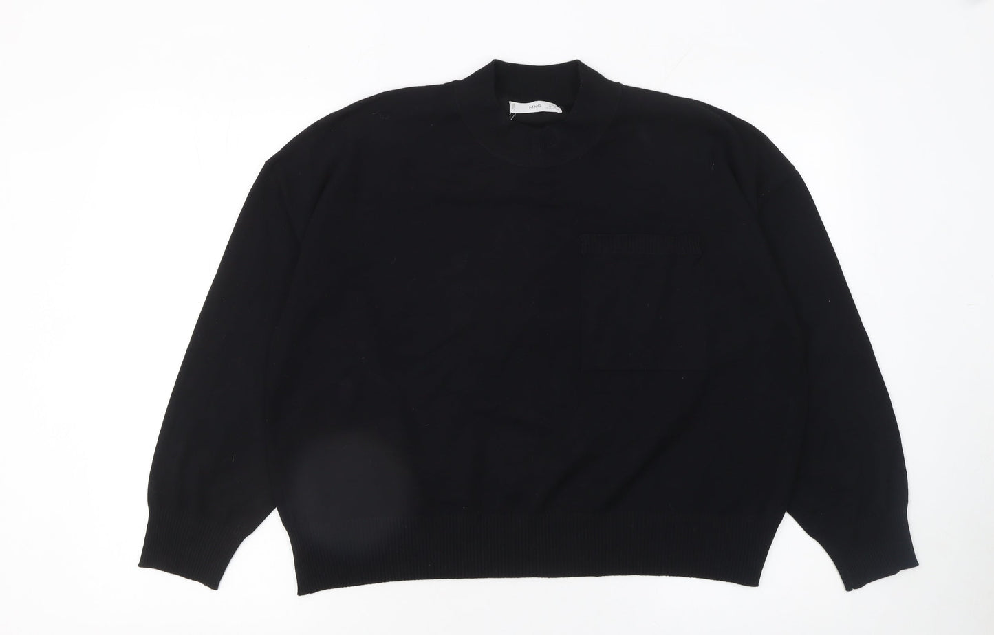 Mango Women Black Mock Neck Cotton Knit Pullover Jumper XL