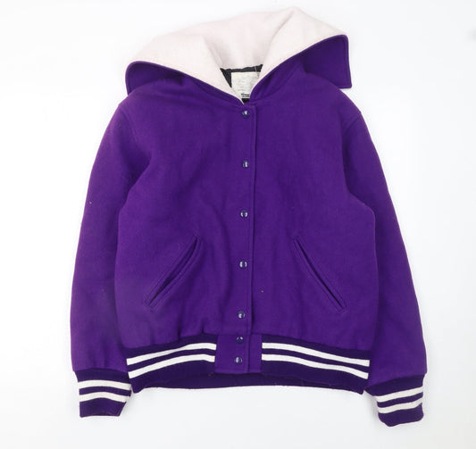 National Spirit Group Womens Purple Wool Varsity Jacket L Hooded Retro