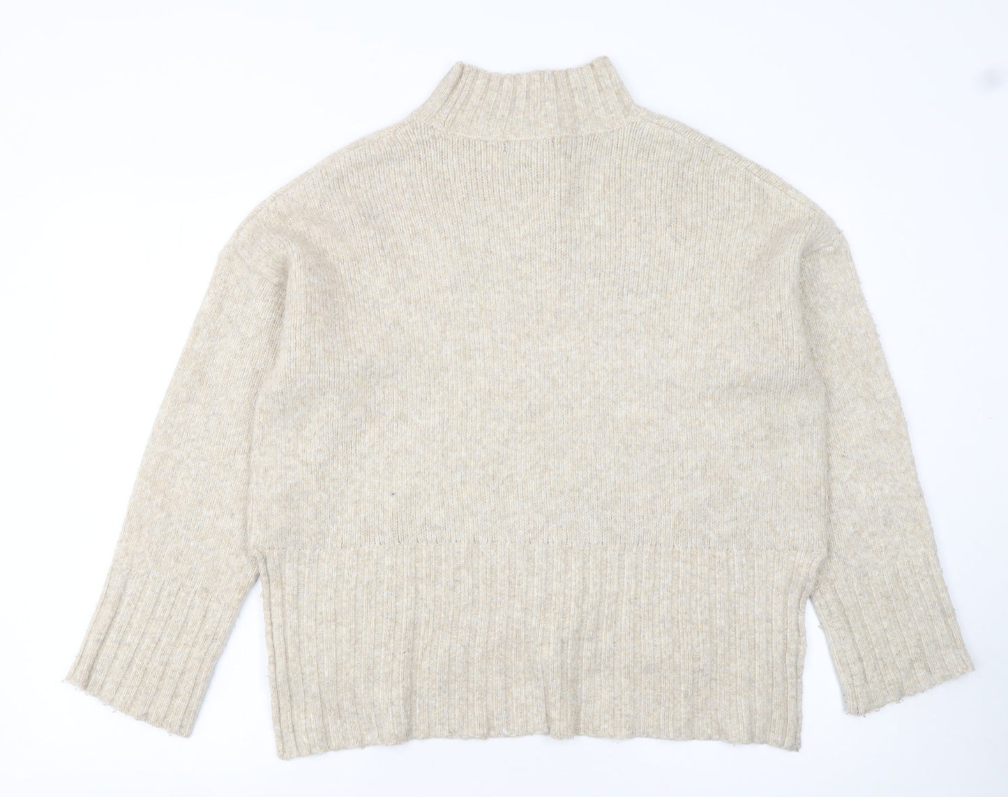 New Look Women Beige Mock Neck Relaxed Knit Pullover Jumper M