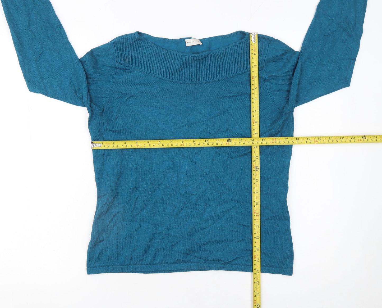 Minuet Petite Women’s Blue Boat Neck Knit Pullover Jumper Size M