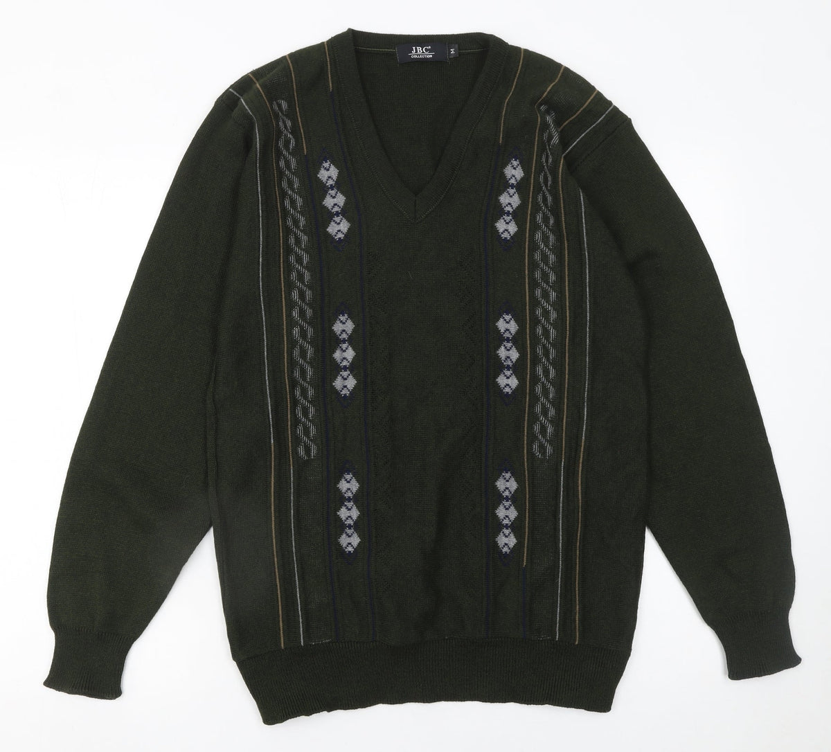 Back view of JBC Collection Men's Green Argyle V-Neck jumper M