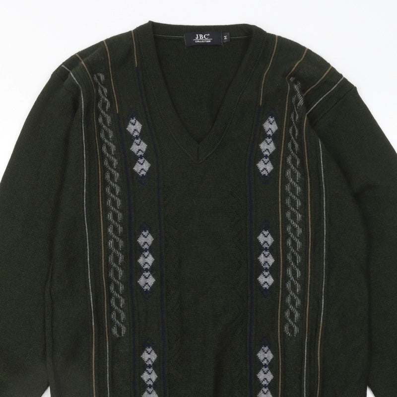 Additional view of JBC Collection Men's Green Argyle V-Neck jumper M
