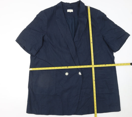 Next Women's Navy Linen Blend Double Breasted Blazer UK 24