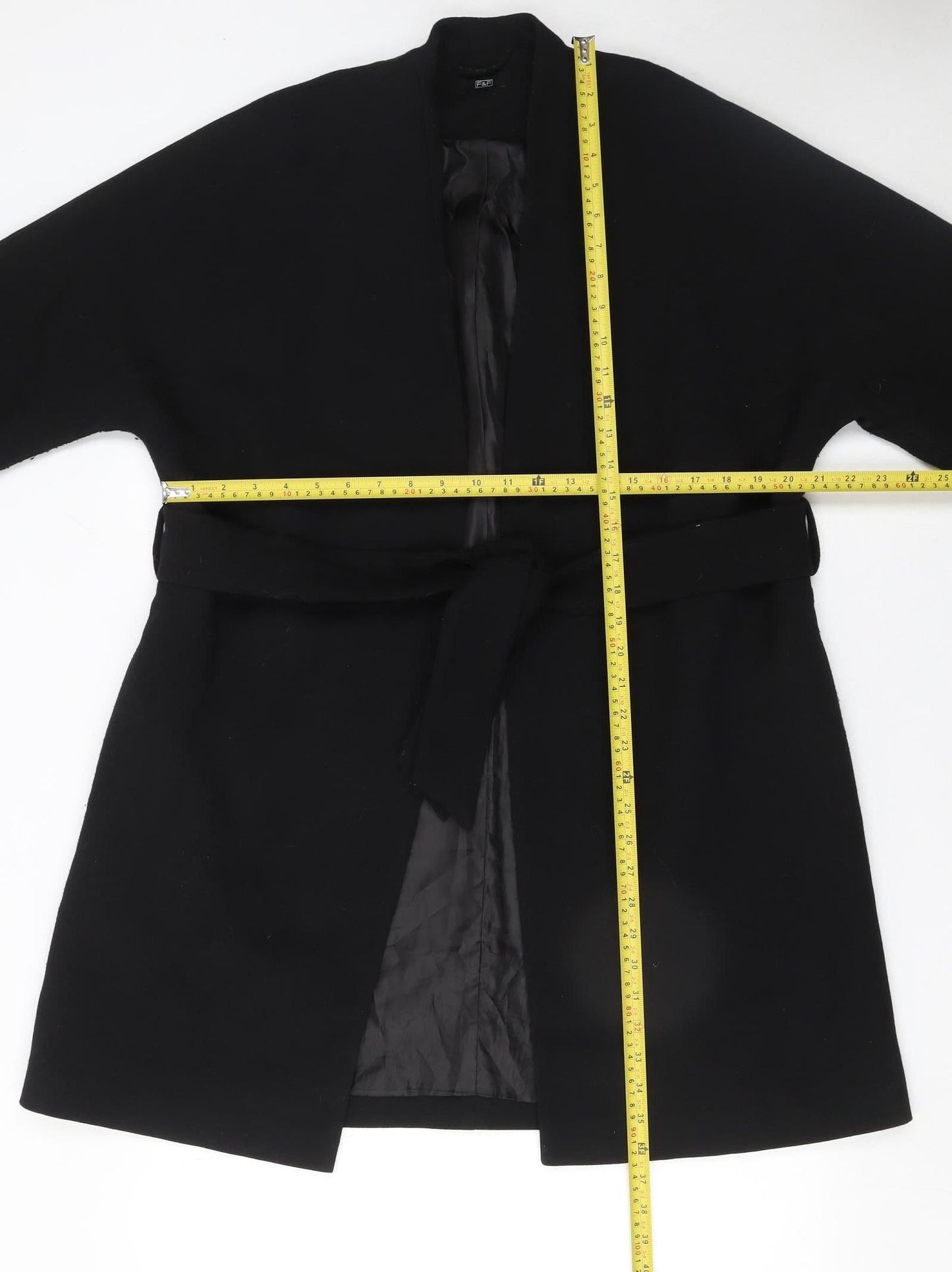 F&F Womens Black Belted Mid-Length Trench Coat UK 12