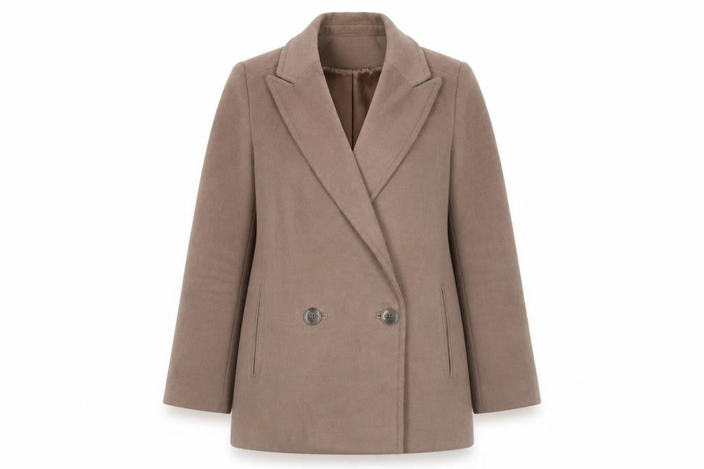 Front view of ASOS Women Brown Pea Coat, size 8, Regular Fit Lined Mid-Length