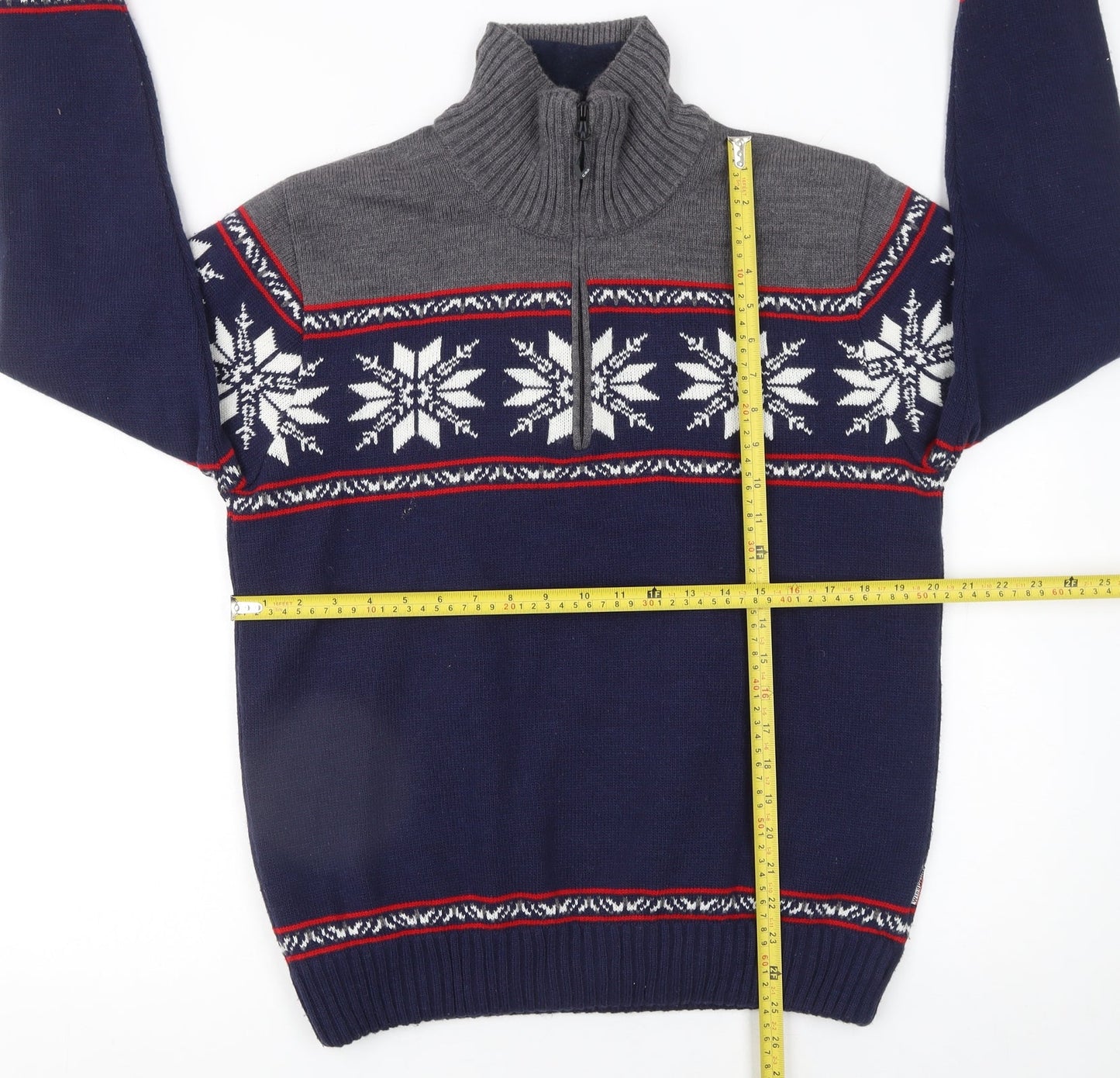 CMP Men's Blue Grey Fair Isle 1/4 Zip Wool Blend Jumper Size M