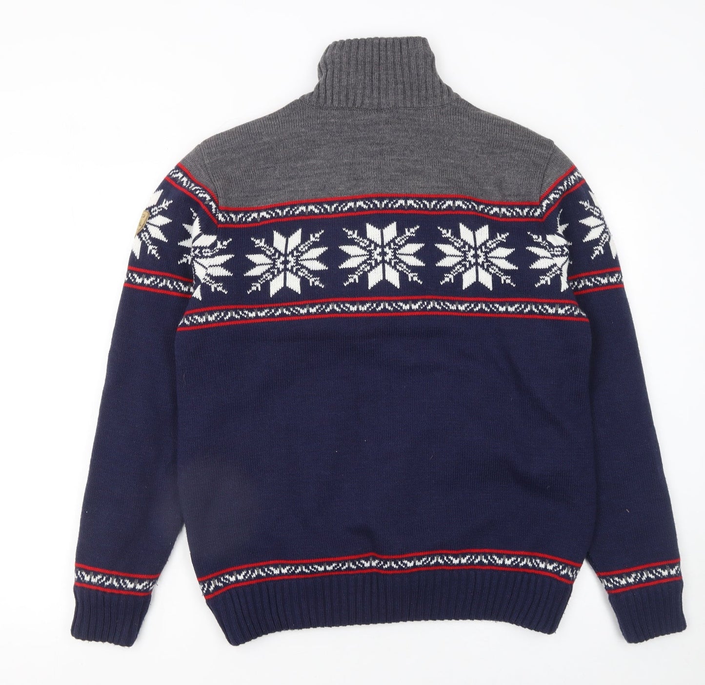 CMP Men's Blue Grey Fair Isle 1/4 Zip Wool Blend Jumper Size M