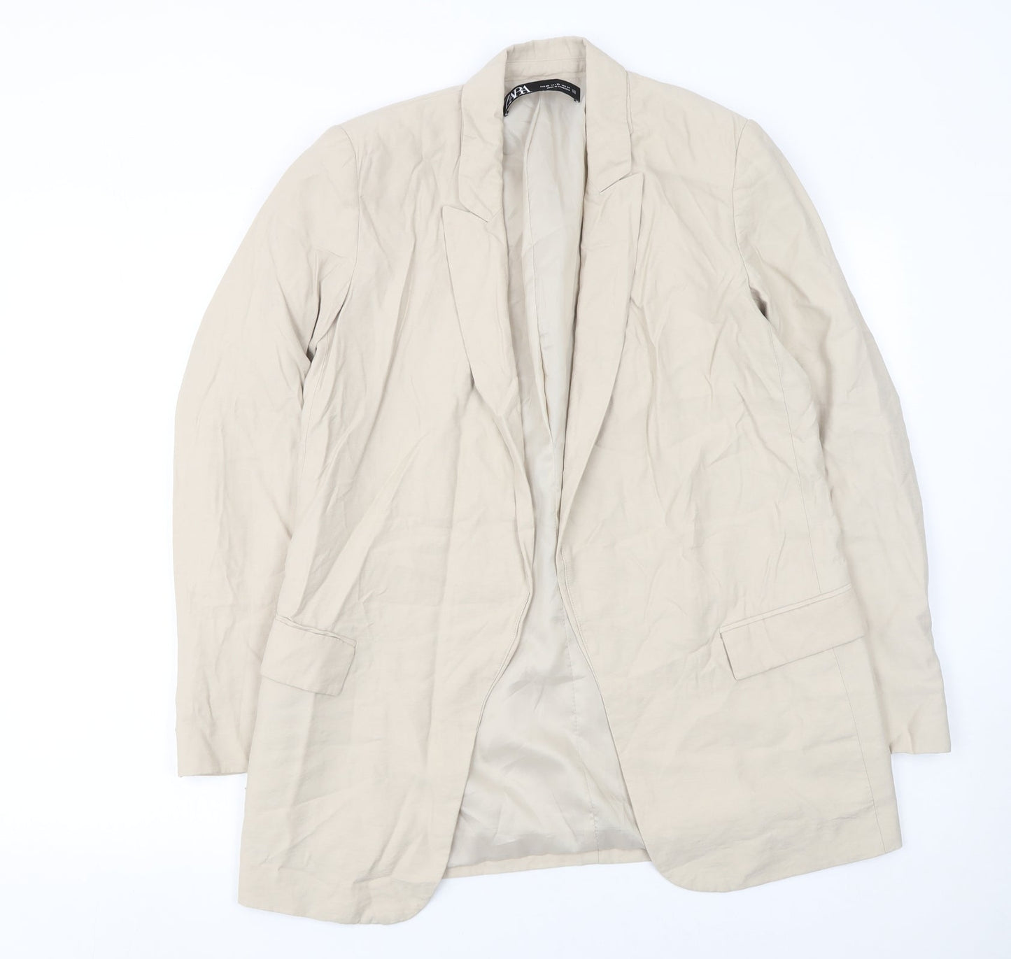 Zara Women Beige XS Longline Single-Breasted Blazer Jacket