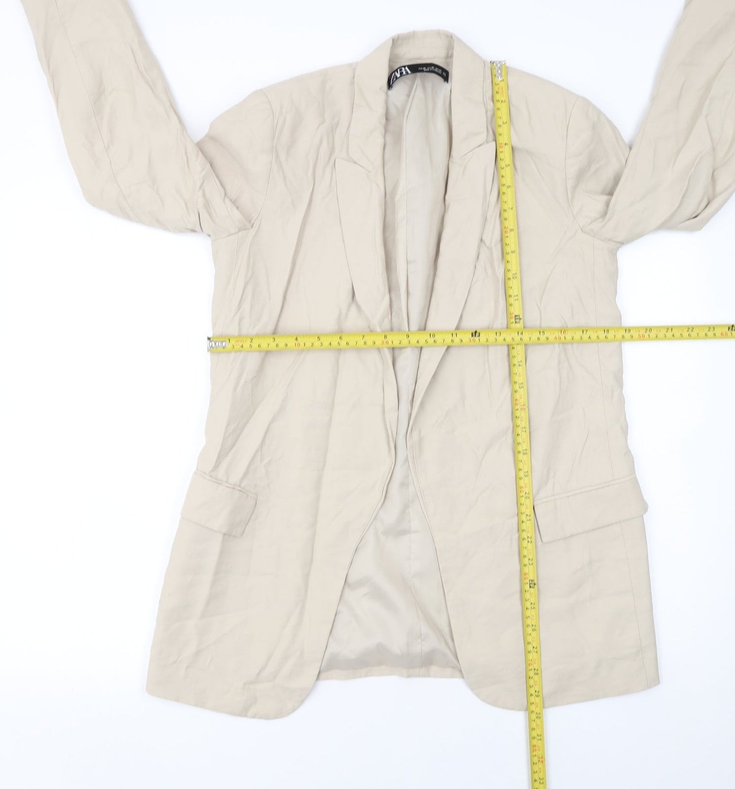 Zara Women Beige XS Longline Single-Breasted Blazer Jacket
