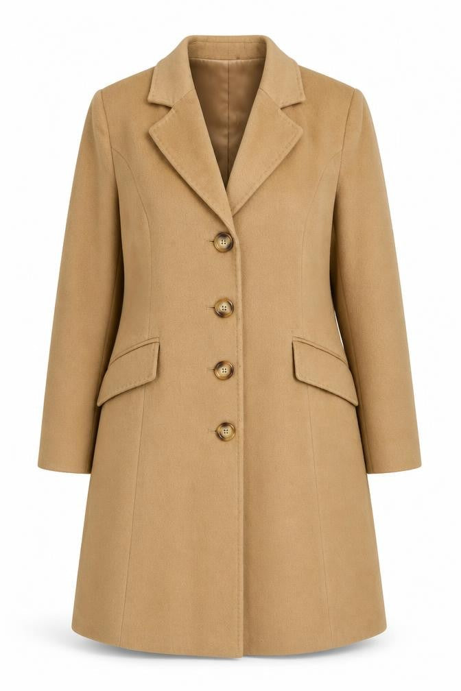 EWM Women Beige Mid-Length Button Overcoat Size 16 Classic Wool Blend Style