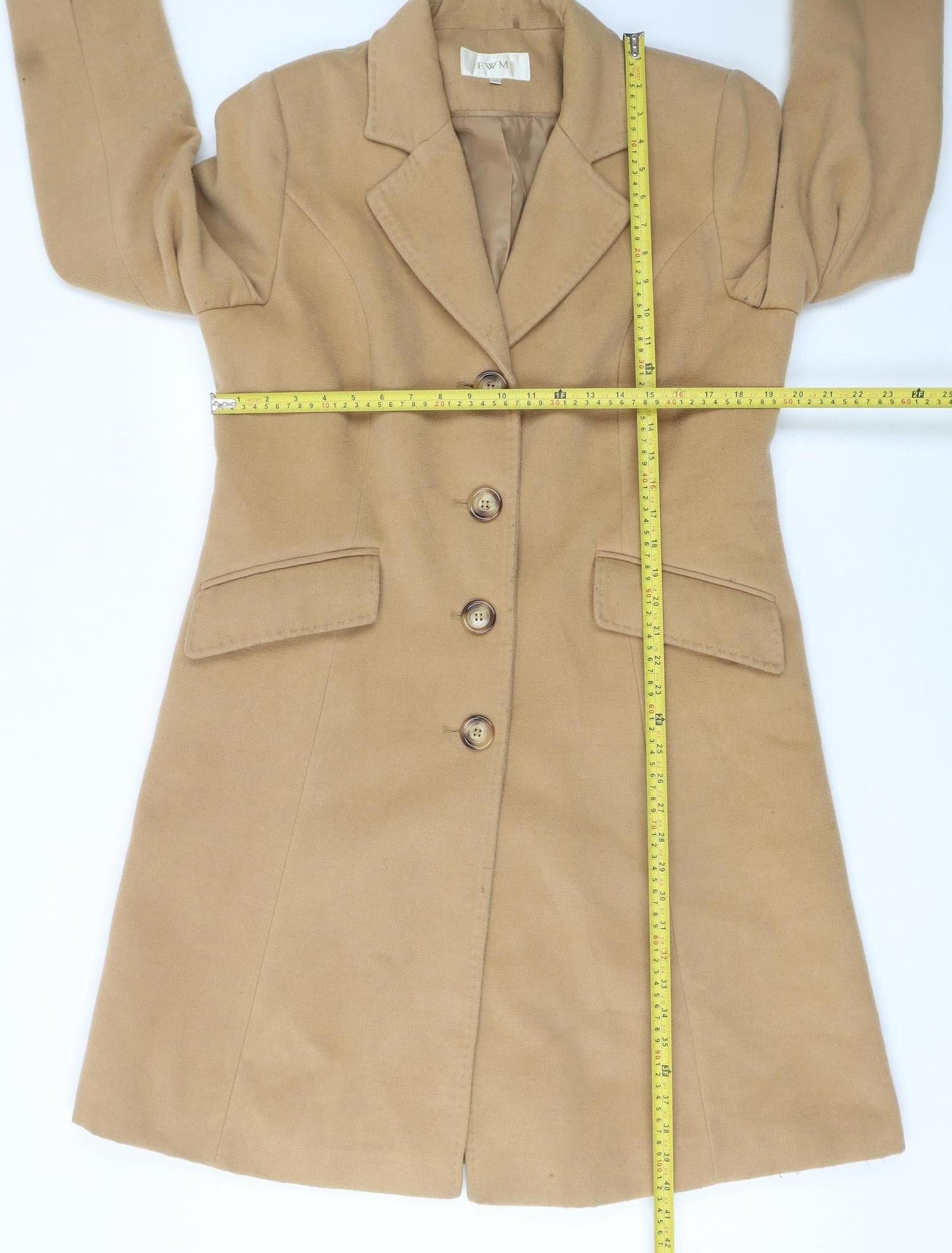 EWM Women Beige Mid-Length Button Overcoat Size 16 Classic Wool Blend Style