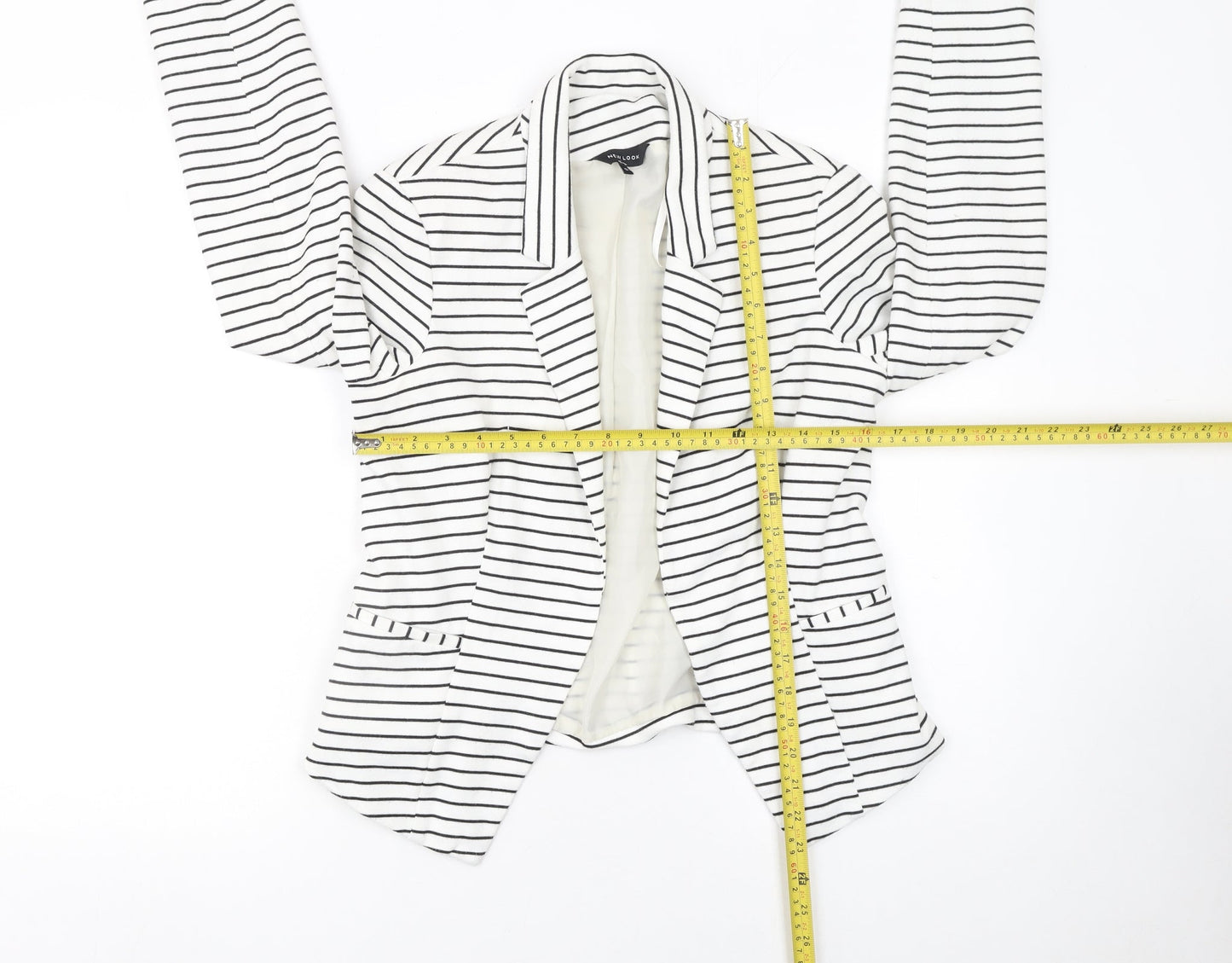 New Look Women White Striped Blazer Jacket Size 12 Regular Fit