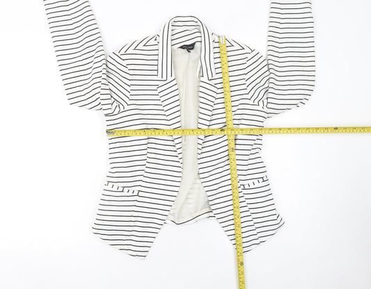 New Look Women White Striped Blazer Jacket Size 12 Regular Fit
