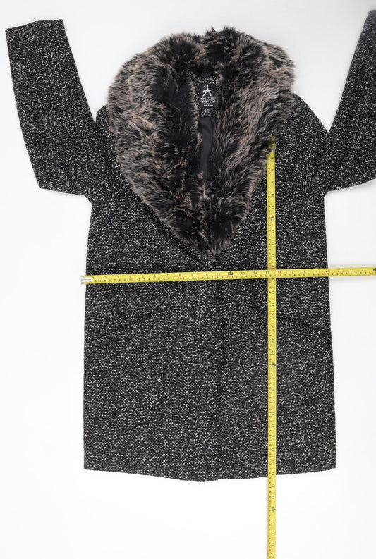 Atmosphere Women's Black Tweed Faux Fur Collar Overcoat Size 10