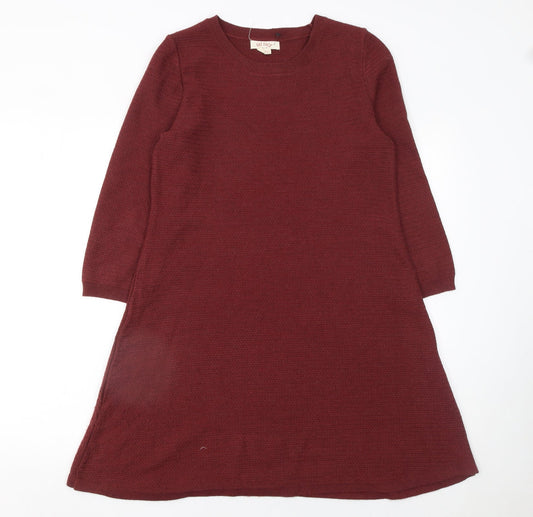 Fat Face Women Red Knit Shift Dress Size 12 3/4 Sleeve