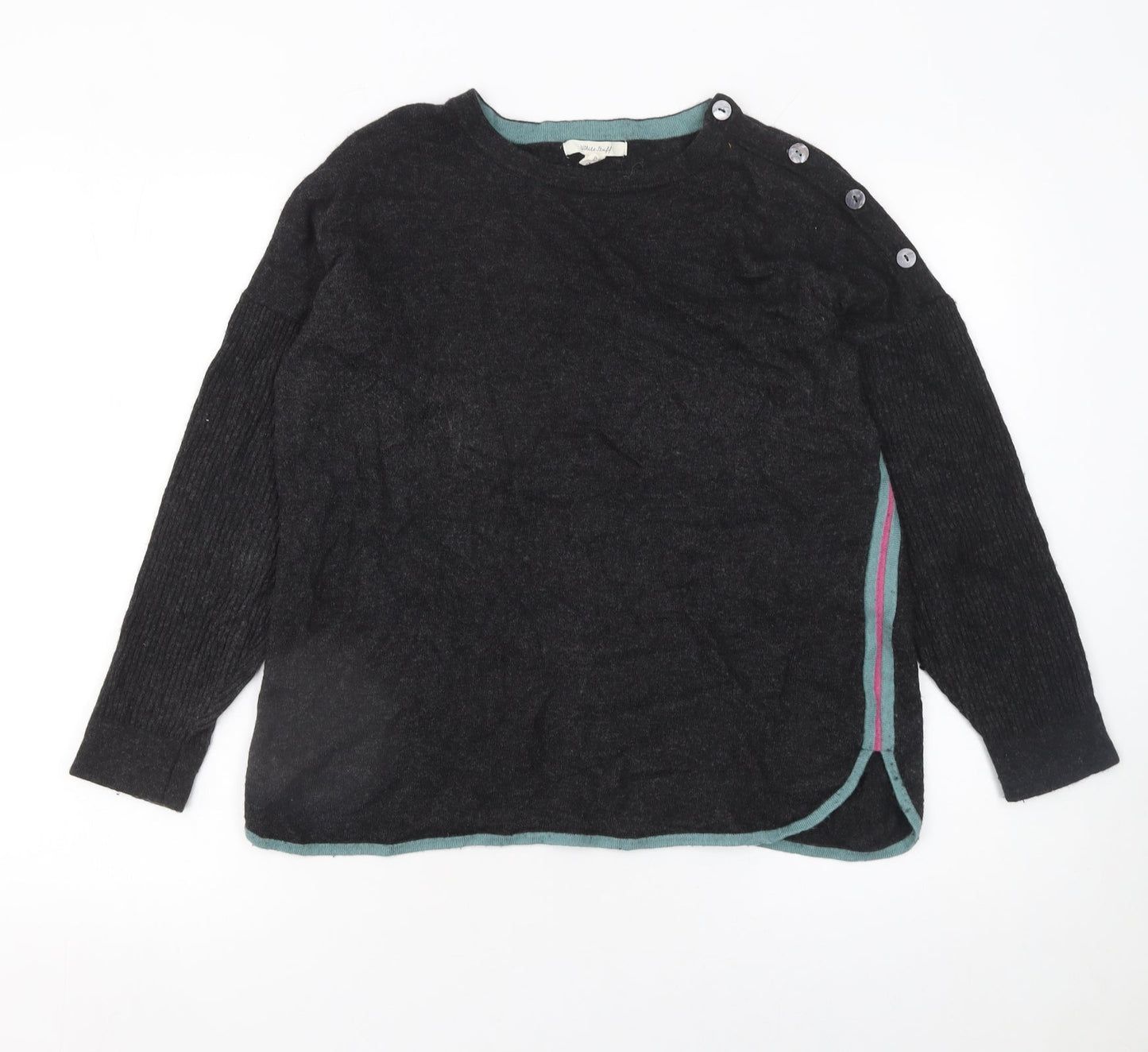 White Stuff Women's Black Wool Blend Button Shoulder Jumper UK 12