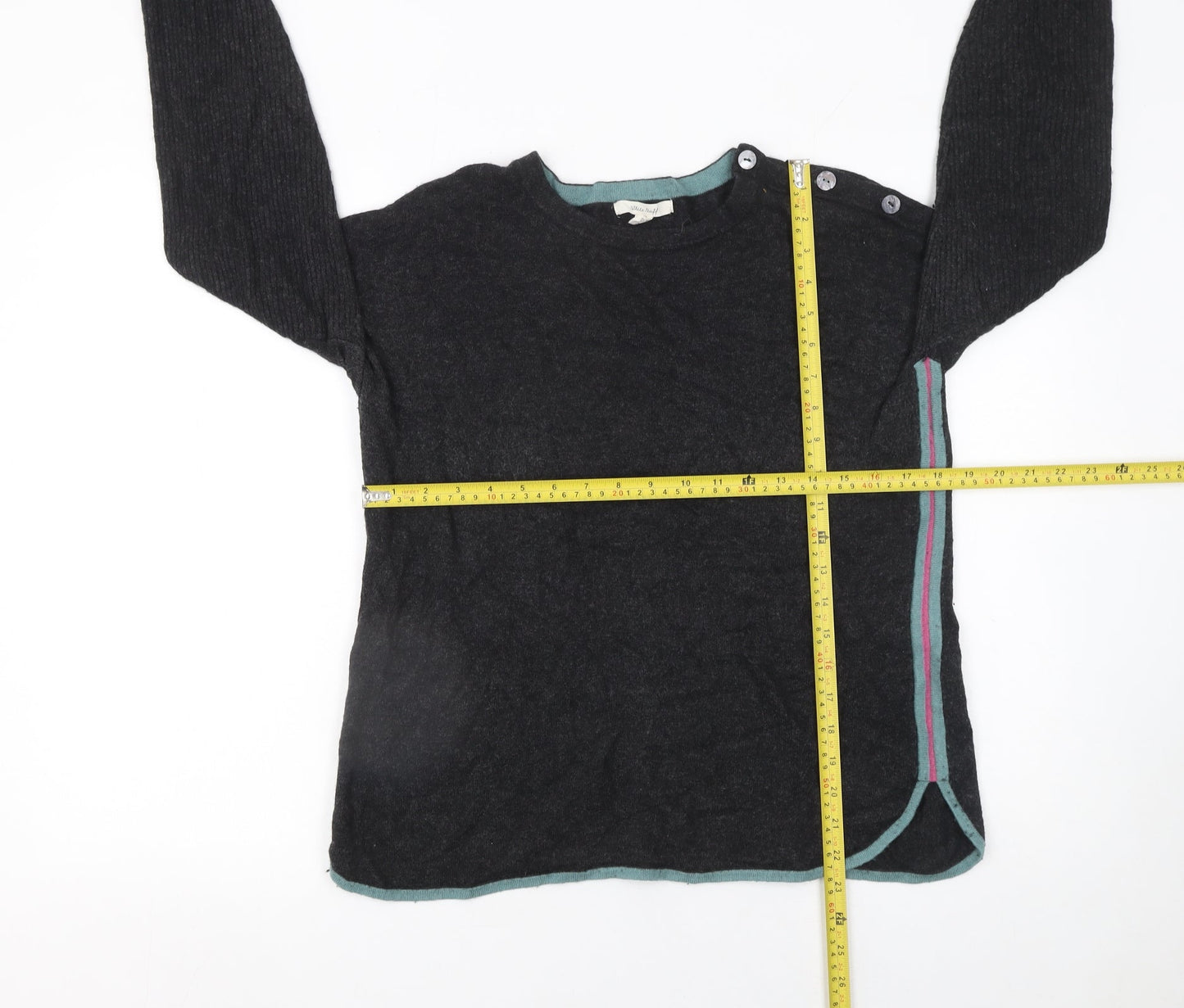 White Stuff Women's Black Wool Blend Button Shoulder Jumper UK 12