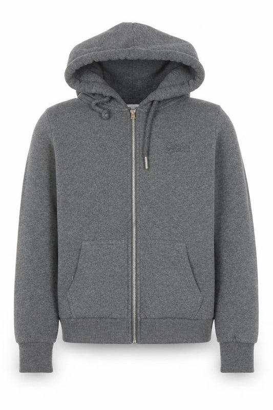 Superdry Womens Grey Full Zip Hoodie Size 12 UK Cotton Blend