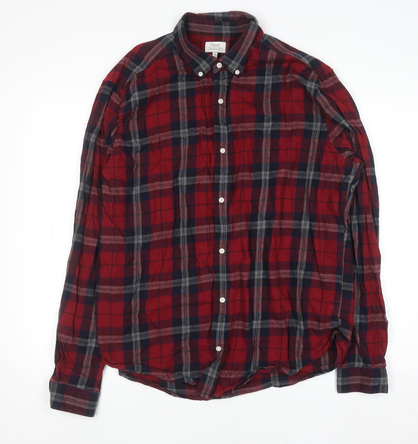Next Men's Red Check Flannel Button-Down Shirt XL Long Sleeve