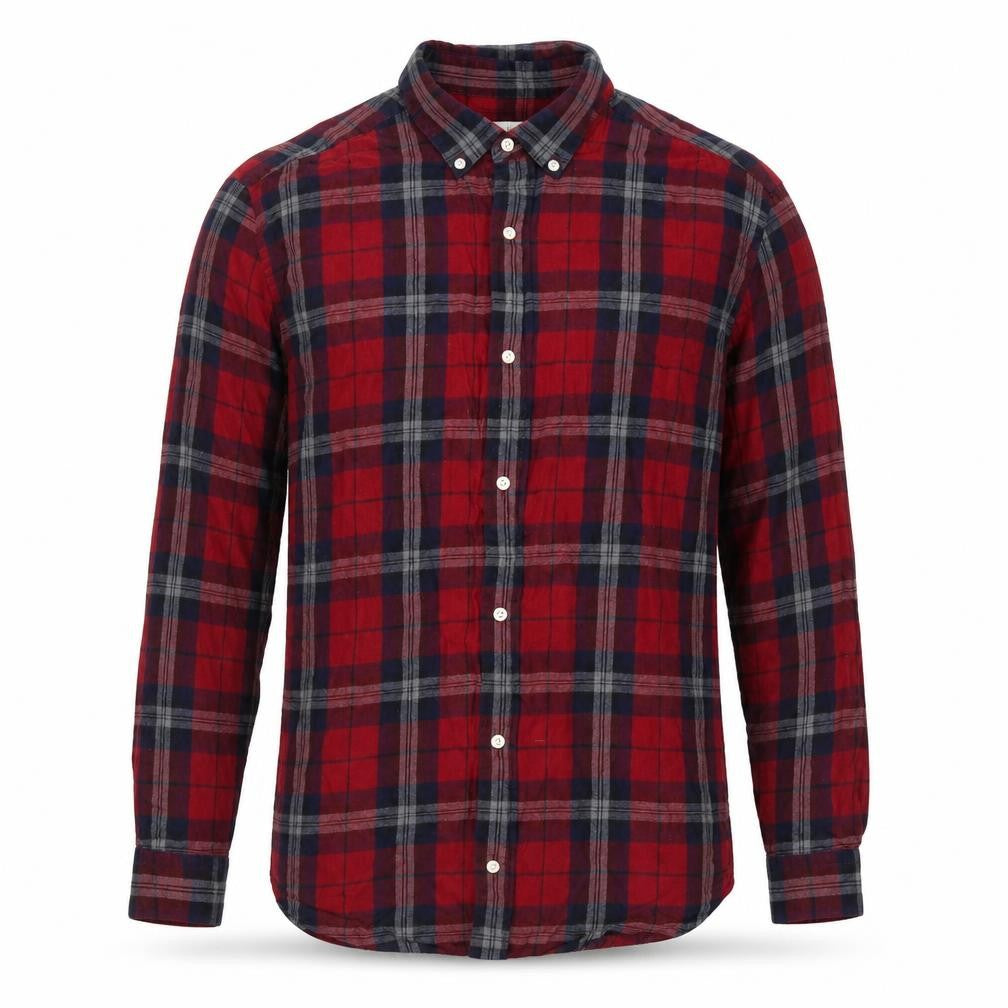 Next Men's Red Check Flannel Button-Down Shirt XL Long Sleeve