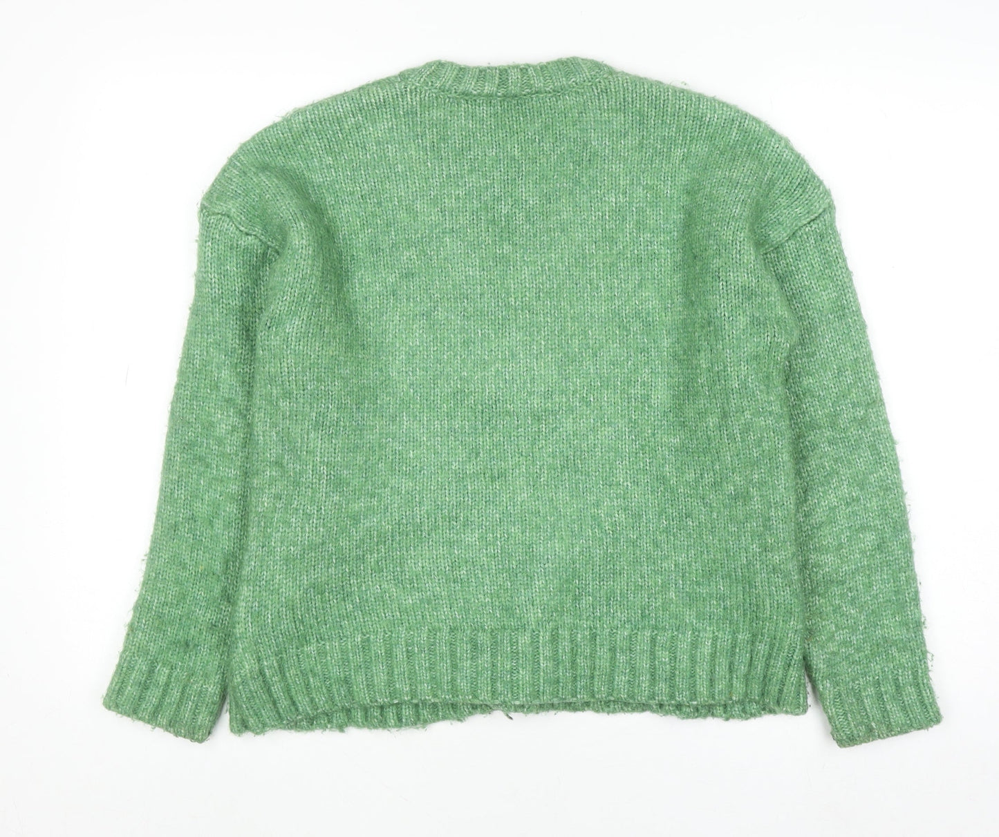 Marks and Spencer Womens Green Cable Knit V-Neck Pullover Jumper Size S