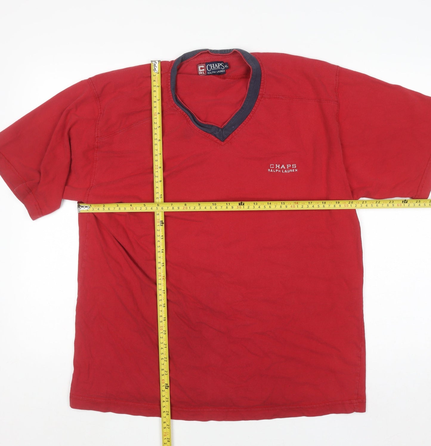 Chaps Ralph Lauren Men's Red Cotton V-Neck Short Sleeve T-Shirt XL