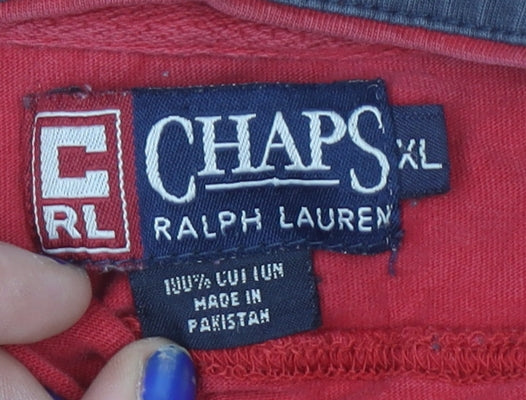 Chaps Ralph Lauren Men's Red Cotton V-Neck Short Sleeve T-Shirt XL