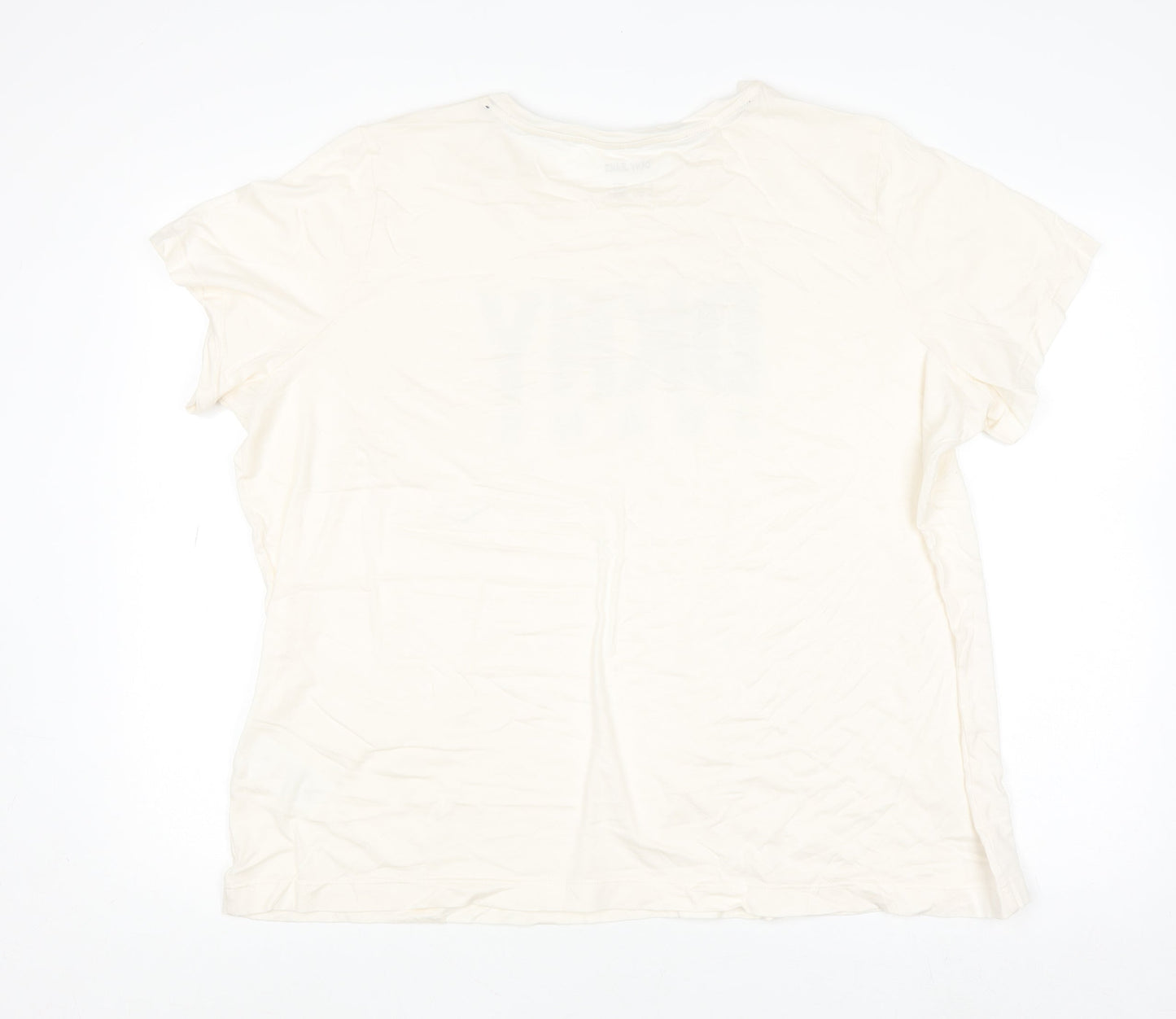 DKNY Jeans Women's Ivory Beaded Logo Cotton Modal T-Shirt Size 18 Plus