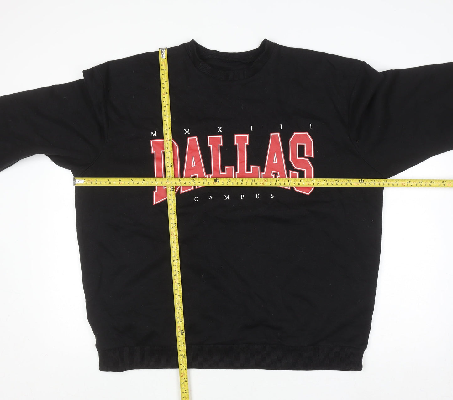 boohooMAN Men's Black Dallas Campus Sweatshirt Medium Crew Neck