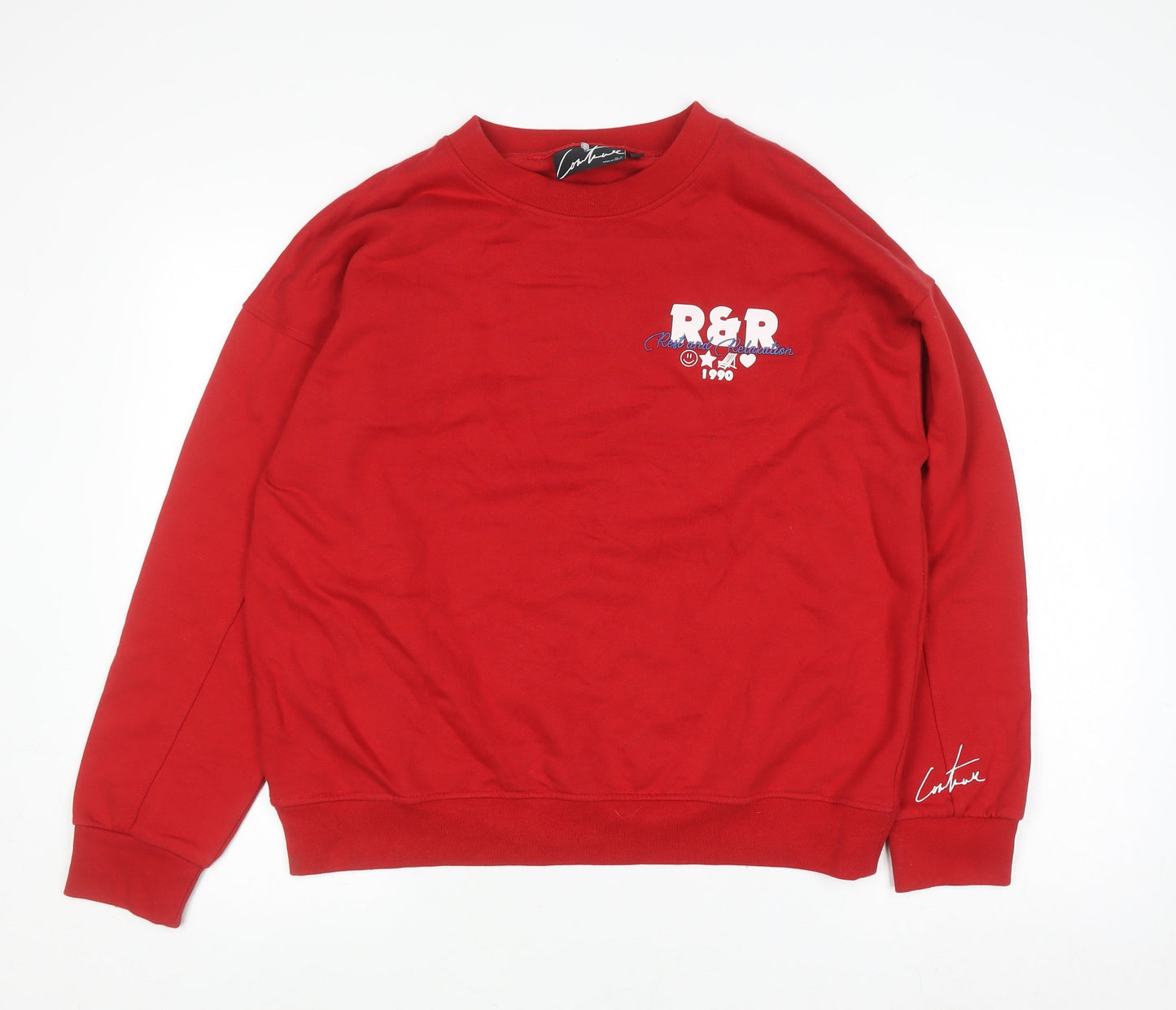 Couture Women Red Pullover Sweatshirt UK 4 Graphic Print Cotton Blend