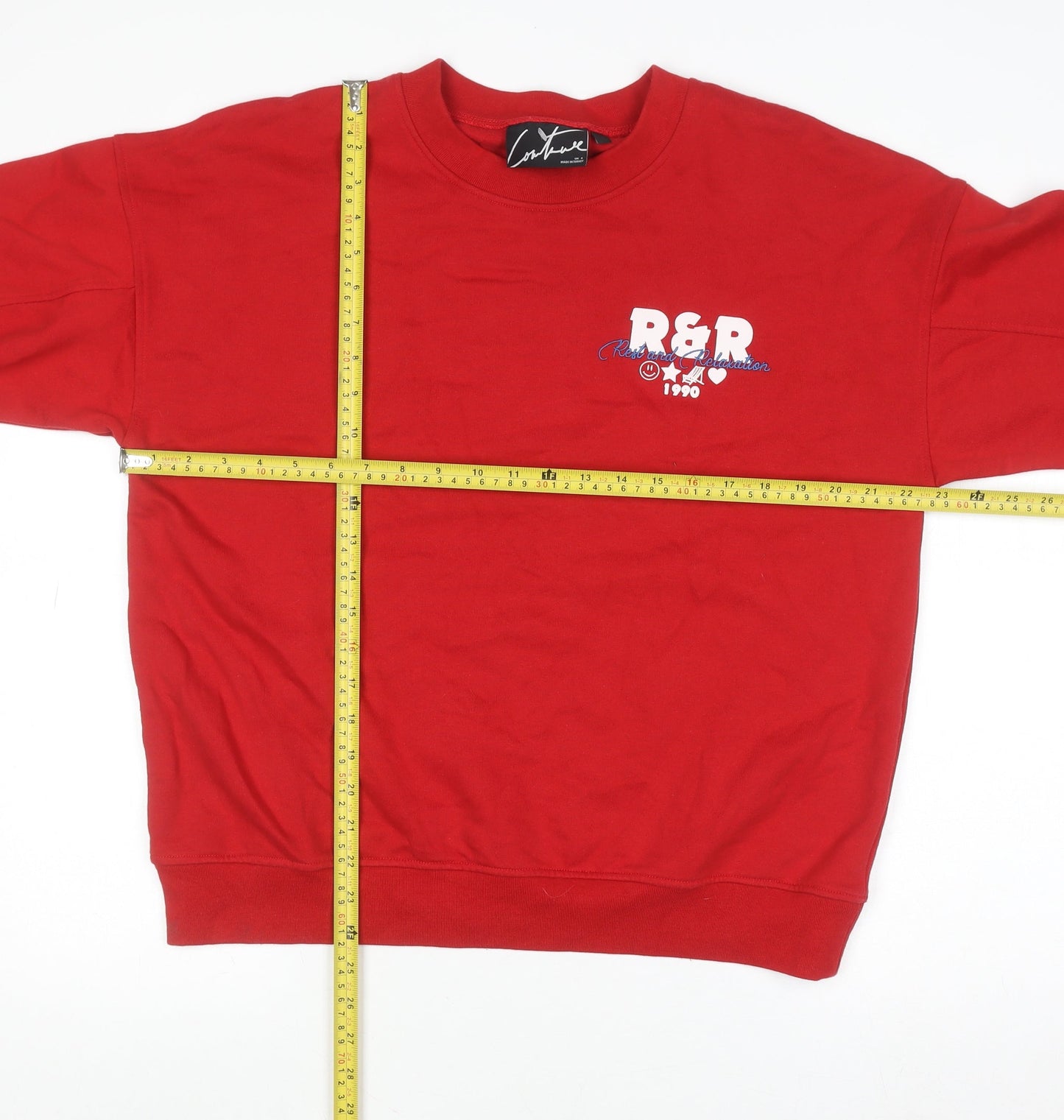 Couture Women Red Pullover Sweatshirt UK 4 Graphic Print Cotton Blend