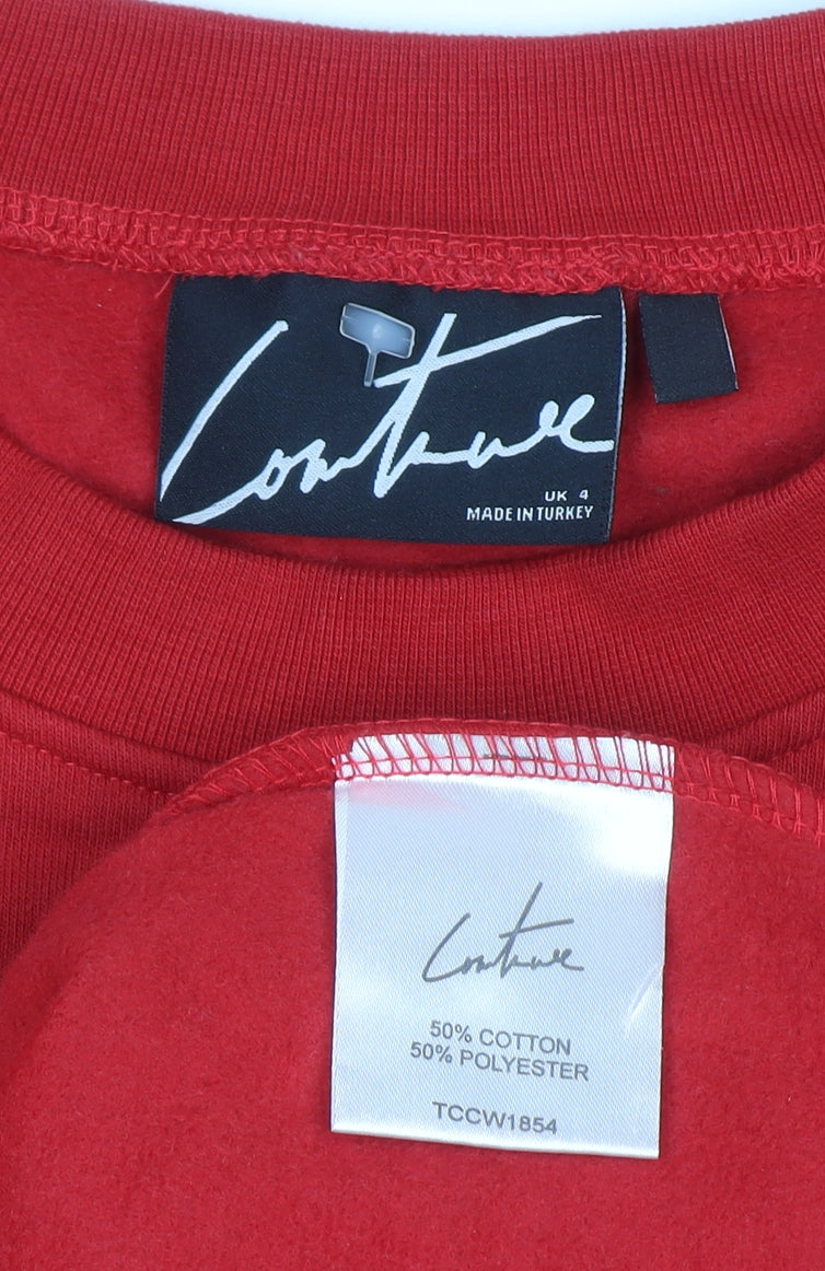 Couture Women Red Pullover Sweatshirt UK 4 Graphic Print Cotton Blend