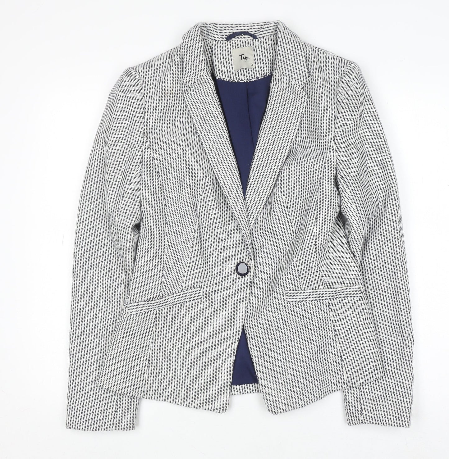 Tu Women Blue Striped Regular Fit Blazer Size 10 Workwear Jacket