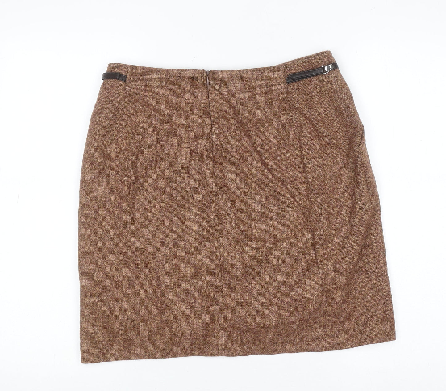 D'Errico Women Brown Wool Tweed Pencil Skirt Size 14