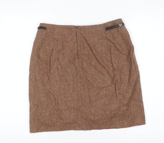 D'Errico Women Brown Wool Tweed Pencil Skirt Size 14