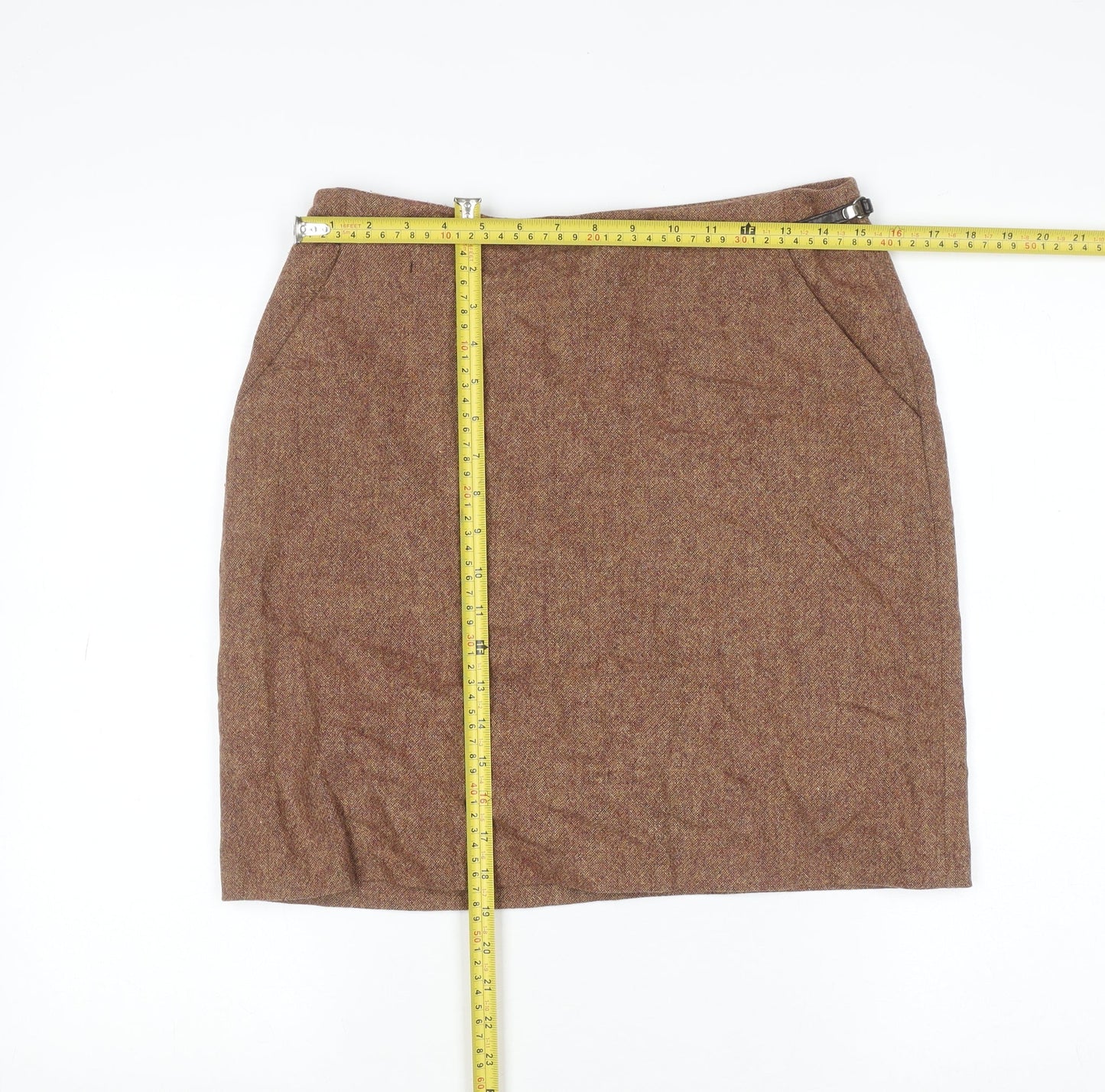 D'Errico Women Brown Wool Tweed Pencil Skirt Size 14