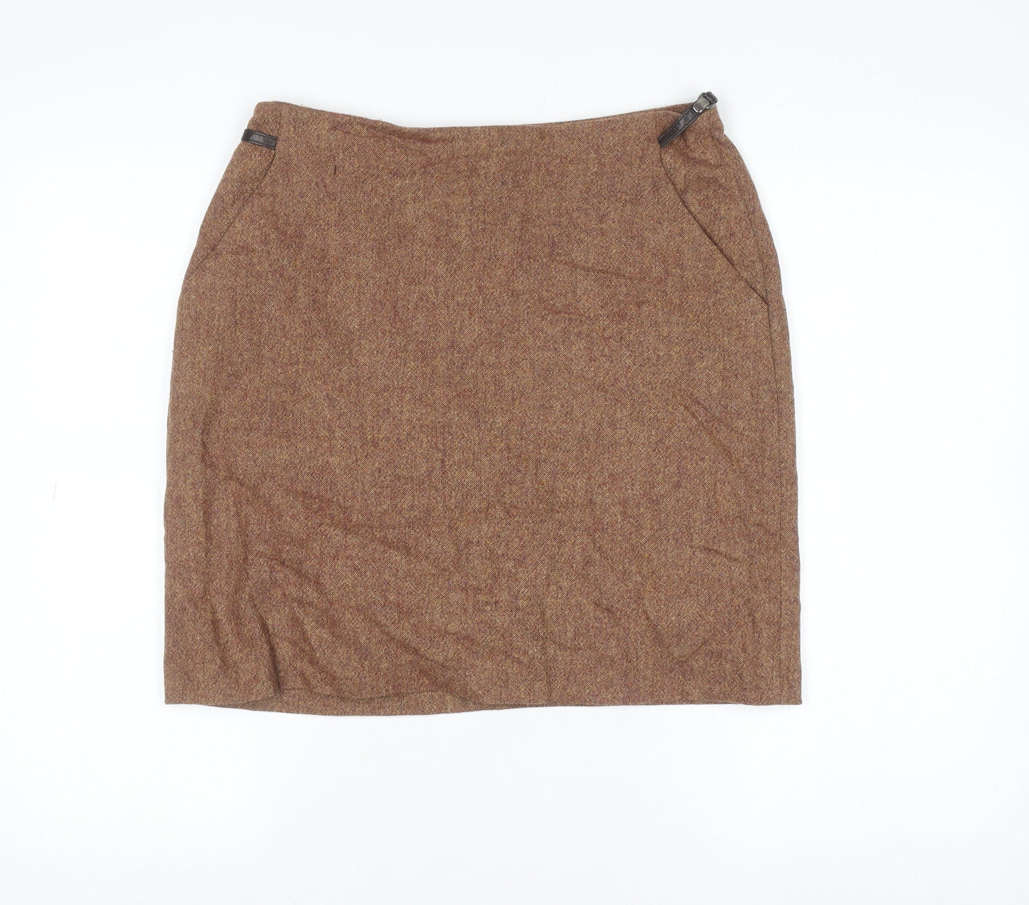 D'Errico Women Brown Wool Tweed Pencil Skirt Size 14