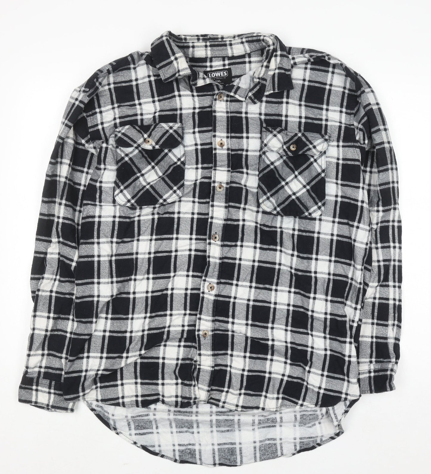 Lowes Men's Black Check Flannel Cotton Button-Up Shirt 2XL