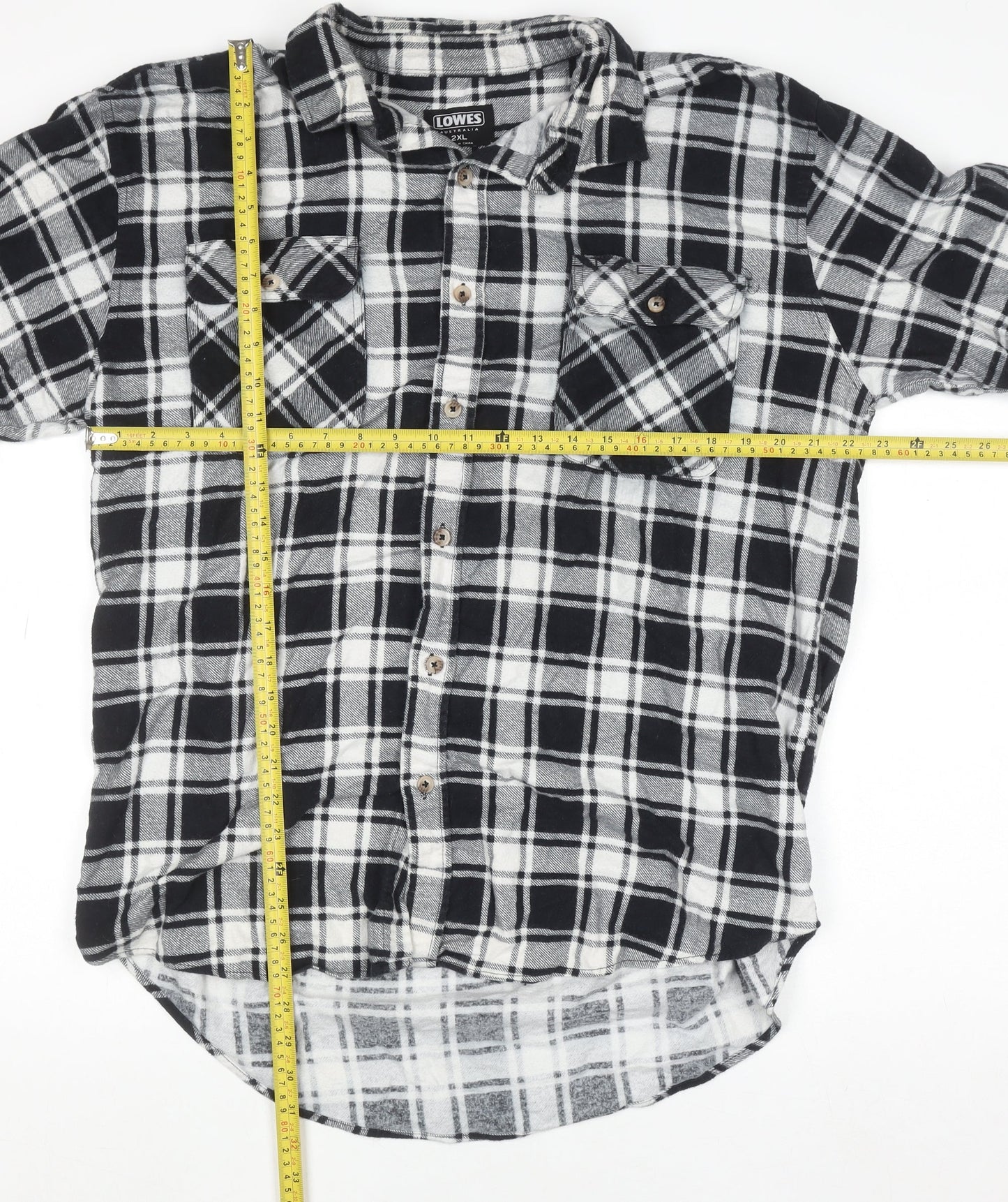Lowes Men's Black Check Flannel Cotton Button-Up Shirt 2XL