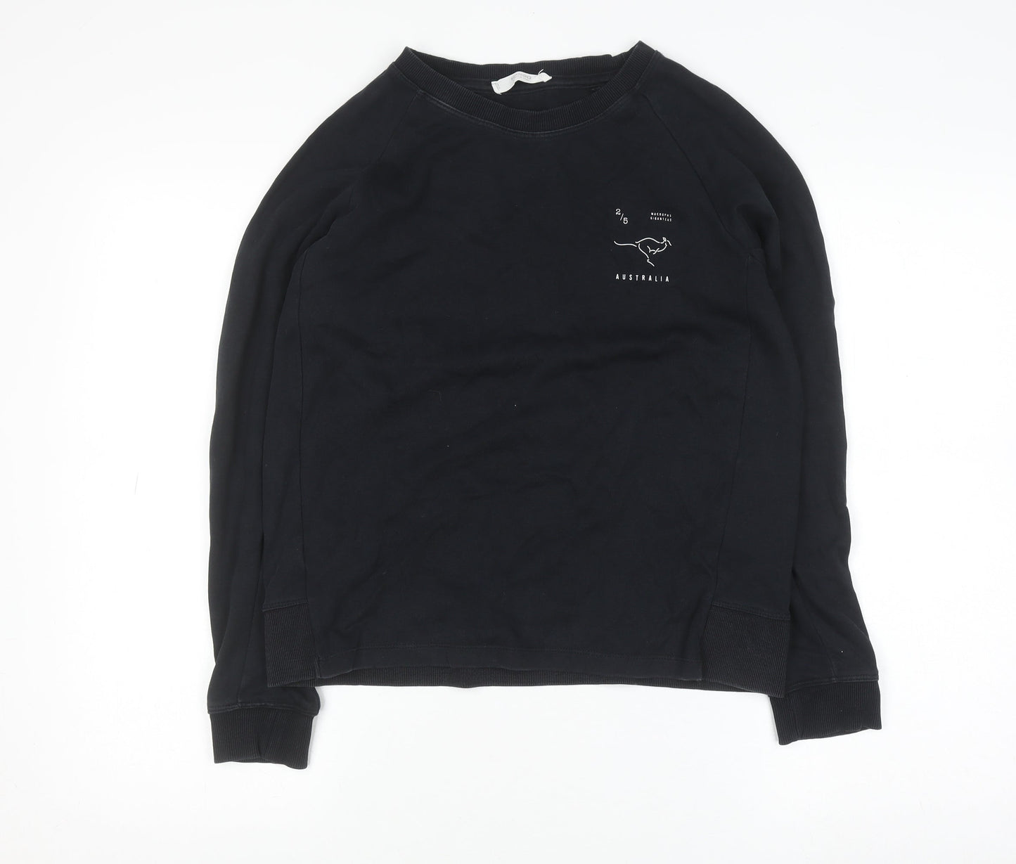 Mango Women Black Australia Print Pullover Sweatshirt Size 8