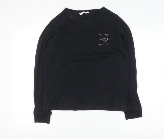 Mango Women Black Australia Print Pullover Sweatshirt Size 8
